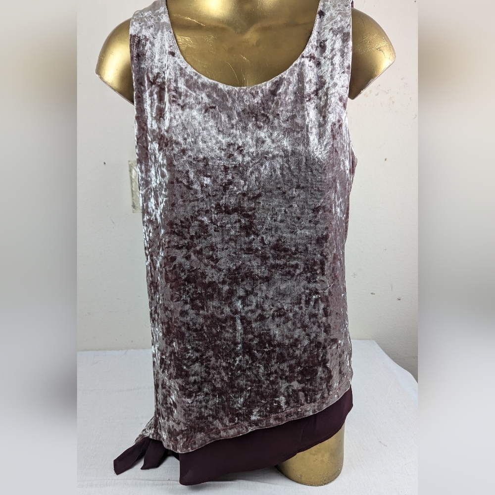 INC International Concepts Velour Asymmetrical Blouse Burgundy Lining Medium